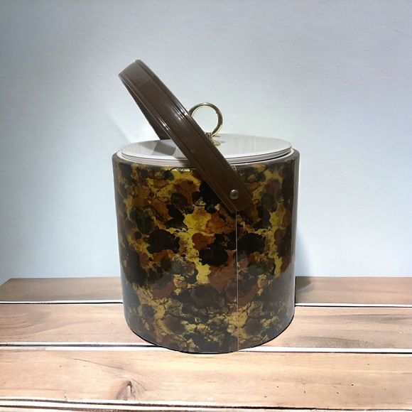 Vtg Ice Bucket Retro Vinyl Marbled Pattern Art Deco MCM Mid Century Modern 70s - Picture 1 of 7